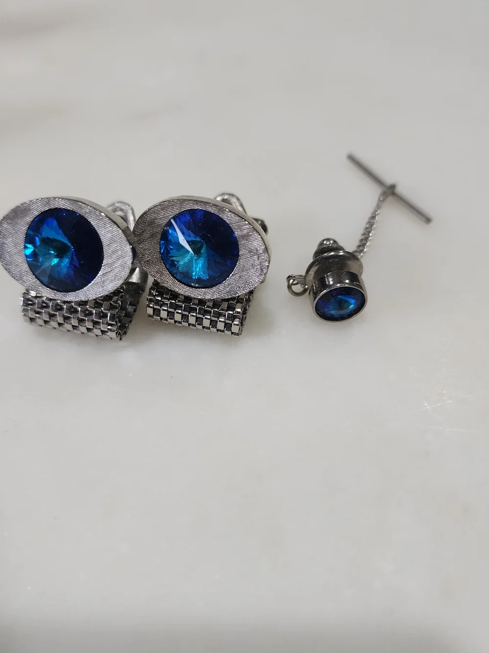 Vintage Mid-Century Men's Cufflinks Lot Mesh Wrap Styles 4 Sets + 3 Tie Tacks